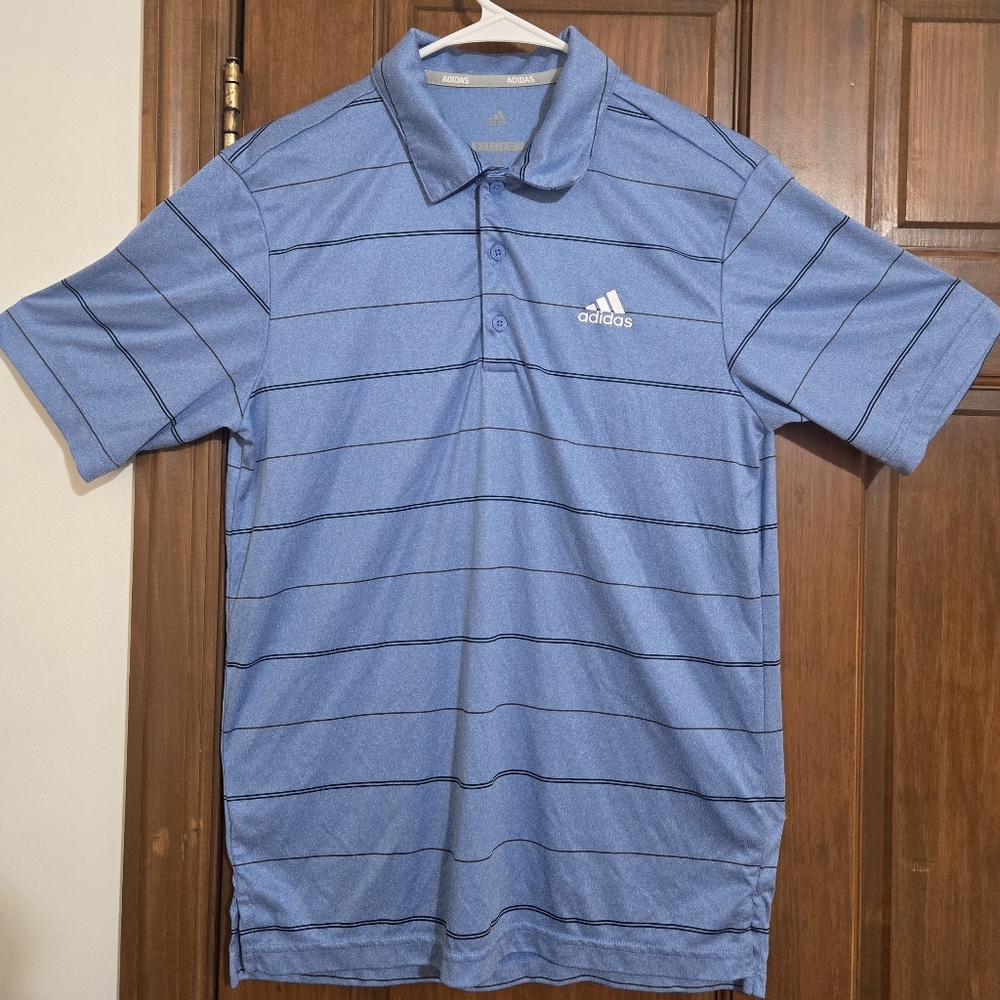 Adidas Mens Polo striped Short Sleeve Light Blue Size Small